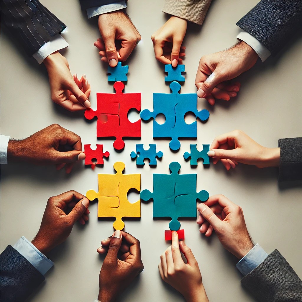 People joining puzzle pieces as a symbol of partnership