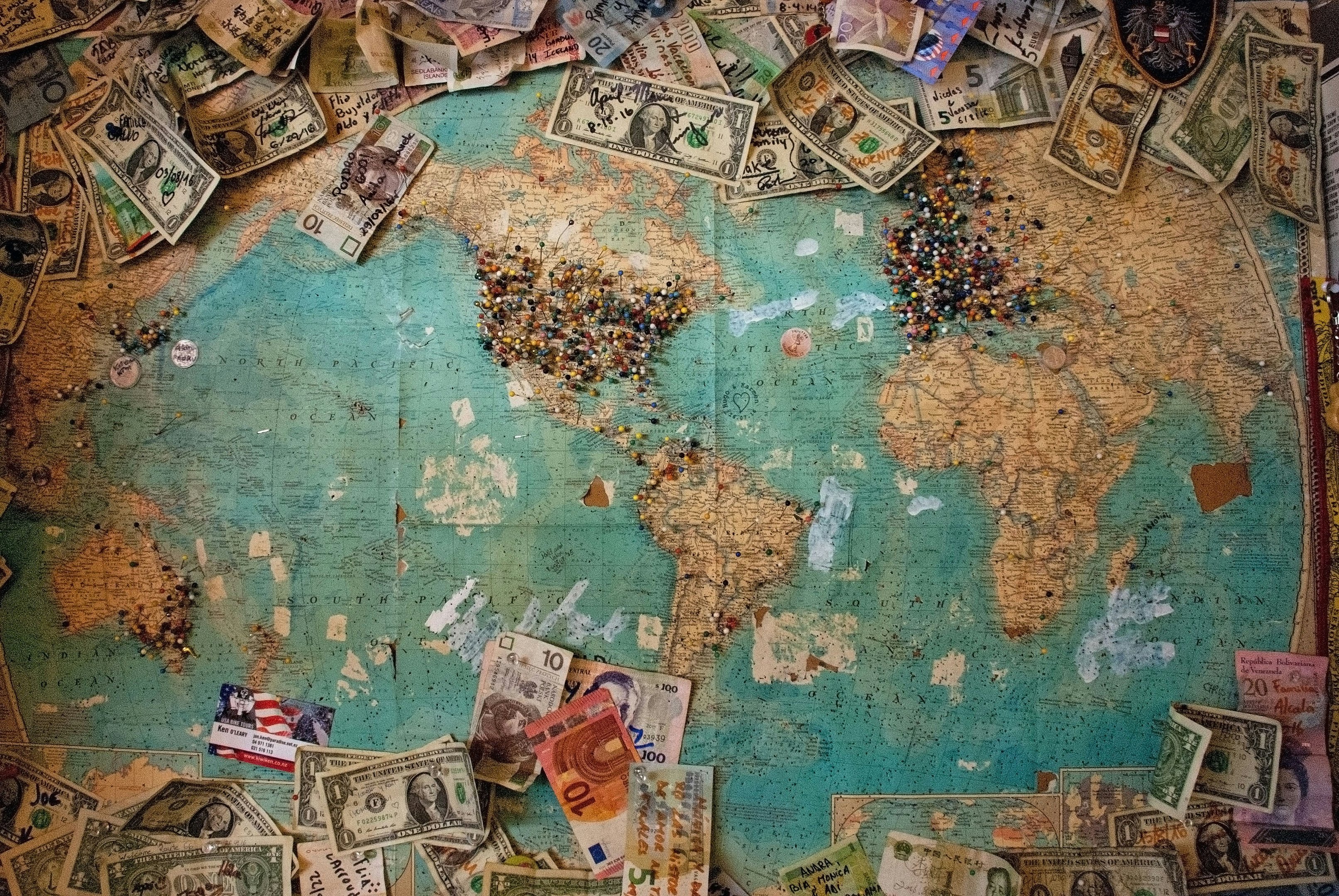 A world map representing global policy and development